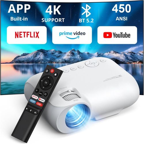 WCHI-[App Intégrée] Vidéoprojecteur 2025 Rétroprojecteur Portable Mini Projecteur Dual Contrôle Avec Souris Android Tv Wifi 6 Bt5.2 180° Rotation Hdmi/Tv Stick/Usb/Ps101,Avec Hdmi Et Souris