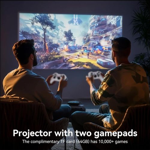 Mini Projecteur 4K Avec 2 Manettes De Jeu Et Plus De 10000 Jeux Pico Projecteur Hd 1080P Android 12 Bluetooth 5.2 Wifi 6 Clé De Voûte Automatique Vidéo Projecteur Pour Smartphone Ordinateur