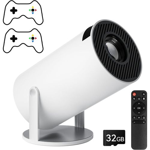 Projecteur Mini avec 2 Manettes de Jeu 4K Bluetooth Projecteur Portable 180° Rotatif Android 12 WiFi 6 Auto Keystone Projecteur Extérieur Compatible avec Téléphone Ordinateur Portable USB