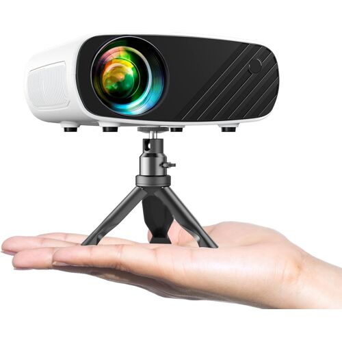 Mini Portable Projector 1080P - 14000Lux Full HD Portable Projector with Tripod Protection, Projector 4k Compatible Android/iOS/Windows/TV Stick/HDMI/USB