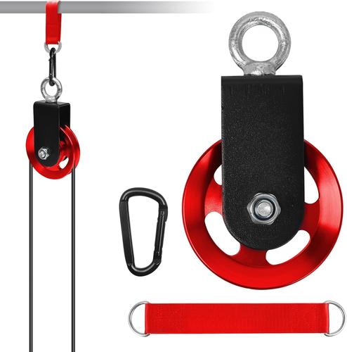 90mm Aluminium Pulley With U-Bracket, Fitness Rope Pulley For Cable Pulley Group, Diy Gym Equipment, Cable Pulley With Spring Hook, Red