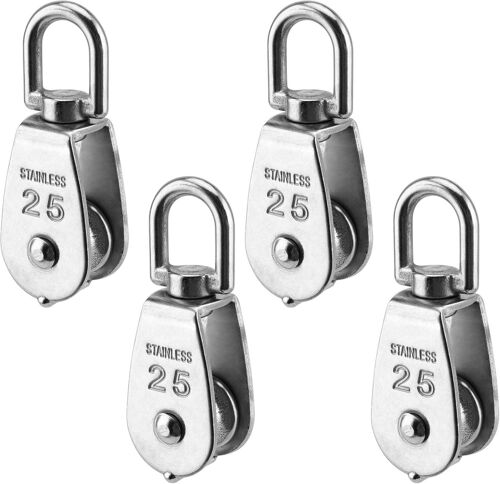 Poulie en Acier Inoxydable, Lot de 4 poulies M25, 25 mm Poulie Inox, en acier inoxydable 304,charge maximale 150kg