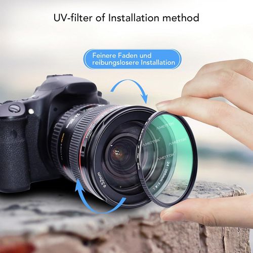 Filtre UV ultra fin 52 mm pour appareil photo, 16 couches multicouches HD/imperméable/résistant aux rayures, verre optique + cadre en alliage d'aluminium pour tout objectif d'appareil photo de