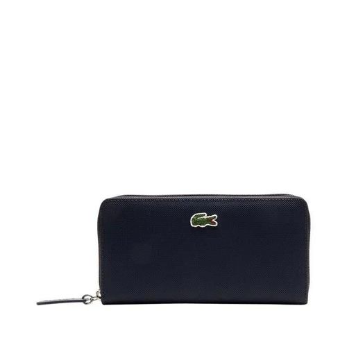 Portefeuille marine en toile enduite piquée avec crocodile brodé à l'avant