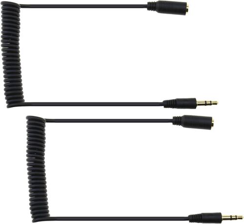 2pcs 3.5mm Prise Jack Stéréo Mâle à Prise Femelle Câble Adaptateur Enroulé en Spirale Casque Audio Printemps Fils d'extension Télescopique 1.2M