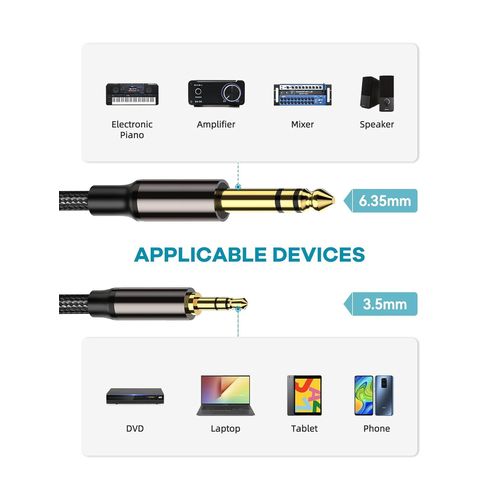 Câble audio stéréo TRS 35 mm vers 635 mm [2 m] 635 mm mâle vers 35 mm mini jack mâle 1 8 long adaptateur de câble auxiliaire compatible avec ordinateur portable appareils home cinéma amplificateurs