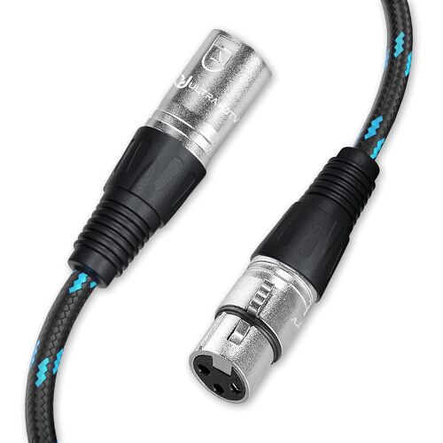 Câble Microphone XLR - 2m Mâle vers Femelle, symétrique, Cordon 3 Broches Robuste Flexible en Nylon Tressé, pour Micros, Caméra, Ampli, Table Mixage, Enregistrement Professionnel