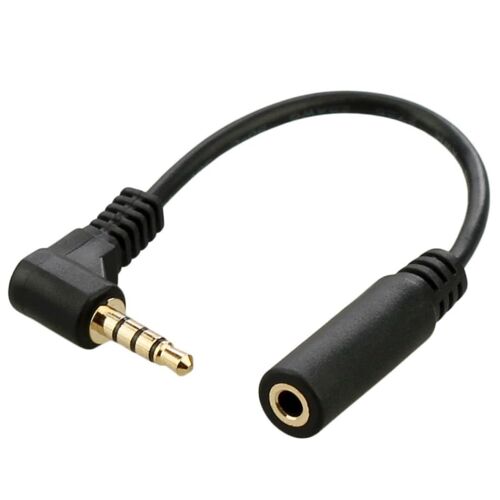 à 90 degrés à angle droit 3.5 mm 4 pôles Audio Stéréo mâle vers femelle câble d'extension 10 cm Noir