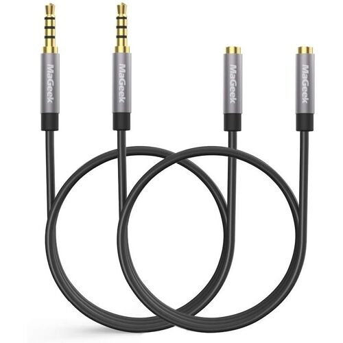 Câble D'extension Casque, 3,5mm Femelle à 3,5mm Mâle (1,0 mètre, Lot de 2), Câble aux 4 Pôles Stéréo Jack pour les écouteurs Beats, iPhone, iPod, iPad, Autoradio, Chaîne Stéréo, etc. (Noir)