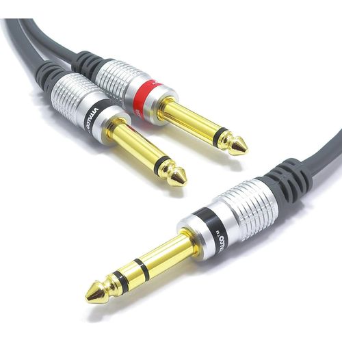 Câble Jack 6,35mm Stéréo vers 2x 6,35 Mono 1,5m Audio TRS Connecteur vers Double 6.3 TS Adaptateur Câble