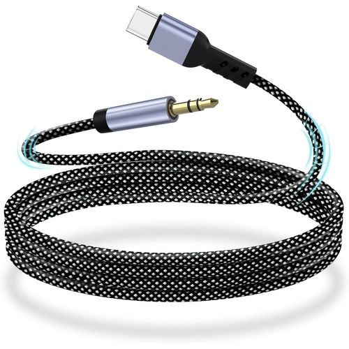 Câble USB C vers 3.5mm Jack 1M¿USB C vers Auxiliaire Prise Jack, Cable Jack USB C Nylon¿Compatible avec iPhone 16 Pro Max/15 Pro Max Plus Samsung Galaxy S24/S23/S22 Ultra Pixel iPad Pro