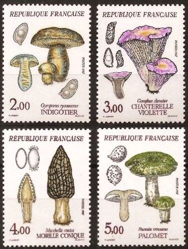France 1987, Très Belle Série Neuve** Luxe, Nature De France, Les Champignons - Yv. 2488 L' Indigotier, 2489 La Chanterelle Violette, 2490 La Morille Conique, 2491 Le Palomet.