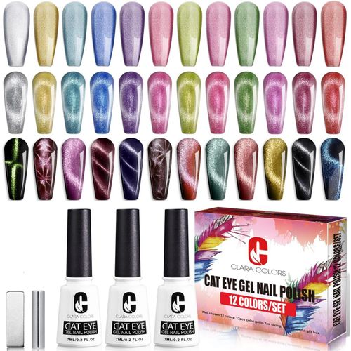 Senior-Vernis Semi Permanent Magnétique,9d Cat Eye Magnetic Vernis Gel Soak Off Uv/Led Réfléchissant Avec 12 Couleurs 8ml Auroras Diamond Effect Starter Set Pour Salon Home Diy Art Gift[L494] 