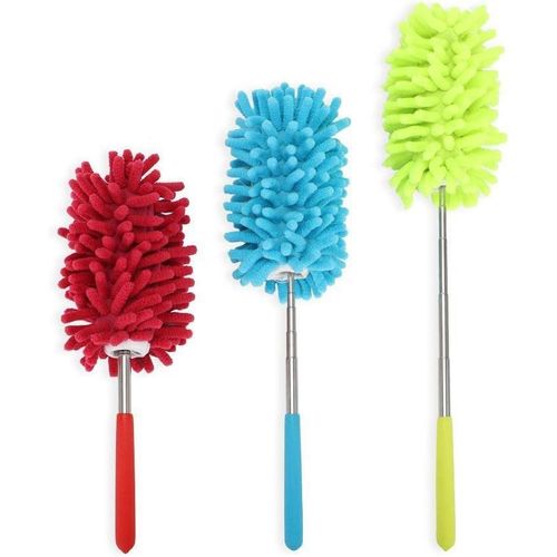 Prettydate Lot De 3 Plumeaux À Main En Microfibre Extensible Brosse À Épousseter Lavable Avec Perche Télescopique Pour Nettoyage De Voiture, Ordinateur, Climatisation, Tv Et Autres