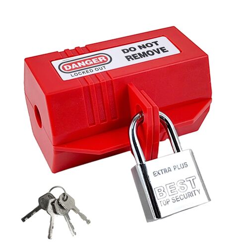 90 * 51 * 51 MM Serrure de Prise, Couleur Rougeâtre Prise Verrouillable Avec Cadenas, Avec Cadenas Boîte de Verrouillage Prise, Verrouillage de Vanne à Boisseau, Boite Etanche pour Les Fiches (1)