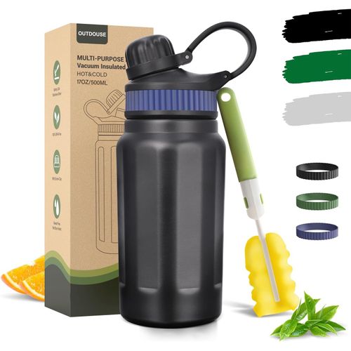 Bouteille D'eau Isotherme En Acier Inoxydable - 500 Ml/800 Ml - Bouteille Isotherme Avec Paille - 3 Sangles En Silicone - Sans Bpa - Pour Voyage, Fitness, Sport (500 Ml)