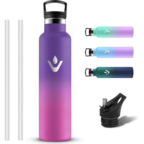 Cheng-Gourde Isotherme, Gourde 1l Avec Paille, Reutilisable Bouteille Isotherme, Gourde Inox Sans Bpa, Bouteille D'eau En Acier Inoxydable, Anti Fuite Gourde Sport Pour Gym, Voyage, Yoga