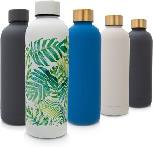 08 Tropical Leaves Bouteille D'eau En Acier Inoxydable 500ml ¿ Gourde Isotherme 0,5l Pour Bureau ¿ Bouteille D'eau Anti-Fuite Pour Dioxyde De Carbone ¿ Gourde Métallique Isolée Pour Le Thé Et Le Café