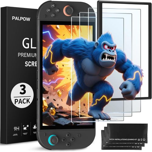 Gjfty-Lot De 3 Protection D'écran Pour Nintendo Switch 2,Avec Cadre D'alignement,Verre Anti-Lumière Bleue Dureté 9h,Film De Protection Hd À Couverture Complète,Dureté 9h Résistant Aux Rayures