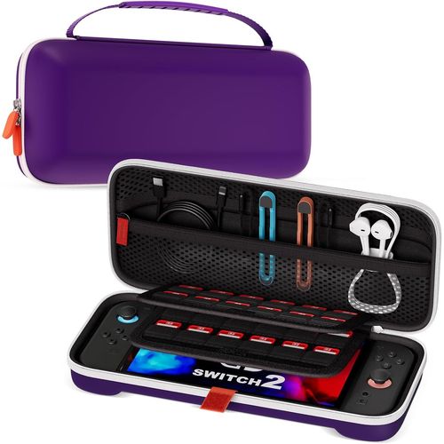 Gjfty-Étui Rigide Transport Pour Nintendo Switch 2 Avec 24 Emplacements Pour Cartes De Jeu, Housse Coque Voyage De Protection Pour Console Joy-Con Et Accessoires \U2013violet