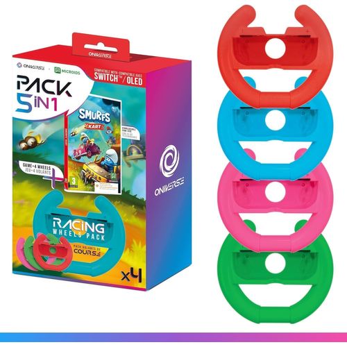 Ersan-Jeu Schtroumpf Kart (Code Téléchargement) + Pack De 4 Volants Pour Joy Con Nintendo Switch Et Nintendo Switch Oled