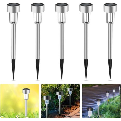 Lampe Solaire Exterieur Balise Solaire De Jardin, Eclairage Blanc Jour, Ip44 Etanche (Lot De 5)