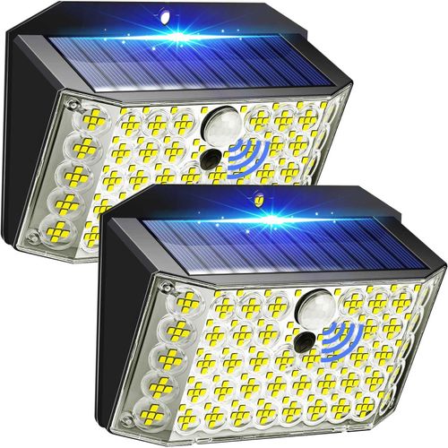 Eclairage Exterieur Avec Detecteur, 3 Faces+320°+246led(Lenticulaire&plus Lumineux) Projecteur Led Extérieur Solaire [2 Pcs],2200mah & 8-12h Utilisation+Ip65 Luminaire Exterieur Solaire, Ip65