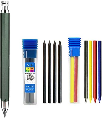 Ensemble De Porte-Mines En Métal De 5,6 Mm Avec Mine 4 Couleurs + Mine Noire (2b/4b/6b/8b) Pour Charpentier, Marquage, Ingénieur, Dessin, Ingénieur, Croquis, Écriture, Crayon Automatique (Noir