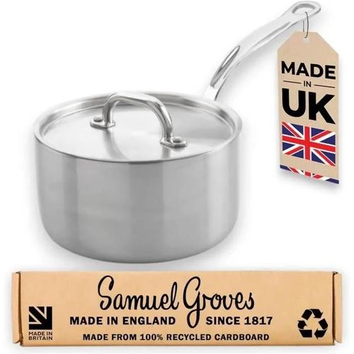 Casserole En Acier Inoxydable Tri-Ply De Qualité Professionnelle Samuel Groves Avec Couvercle - 20cm