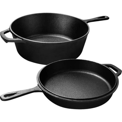 Kichly Pré-Assaisonné Dutch Oven - Dual Function Cocotte Pot À Feuf - Poêle En Fonte Pour La Cuisinière & Le Camping - 3l/3.2 Qua