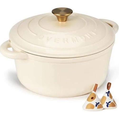 Cocotte En Fonte Émaillée - Overmont - 5,4 L - Couvercle Inclus - Compatible Induction - Livre De Cuisine