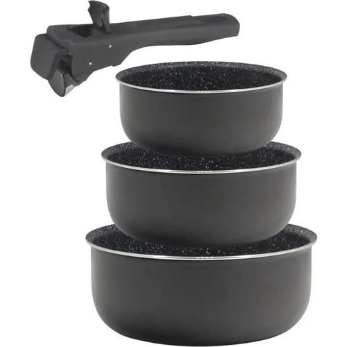 Bergner Set 3 Casseroles Ø16 + 18 + 20 Cm Click & Cook Noir Avec Poignée Induction