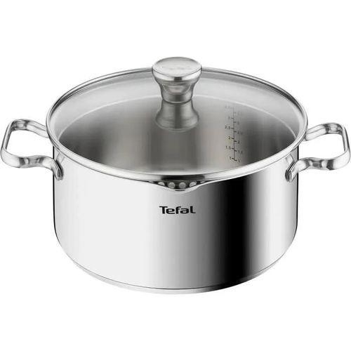Tefal Faitout 24 Cm,Induction,Acier Inoxydable 18/10,Garantie 10 Ans,Couvercle Filtrant En Verre,Duetto A7054663