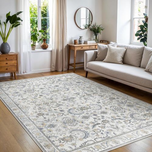 Few-Tapis De Salon 120x170cm Orienta Vintage Tapis De Chambre Adulte Tapis Dessin Antidérapant Tapis Grisclair