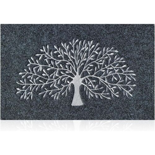 Ulteronixshop-Arbre de Vie Tapis de Porte intérieur antidérapant avec Envers en Caoutchouc antidérapant Facile à Nettoyer pour entrée, Couloir ou Cuisine Motif Arbre Gris 60 x 90 cm