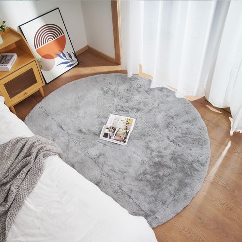 Few-Tapis Rond Gris Chambre 90cm Moelleux Tapis Fausse Fourrure Doux Salon Lavable Descente De Lit Poil Ras