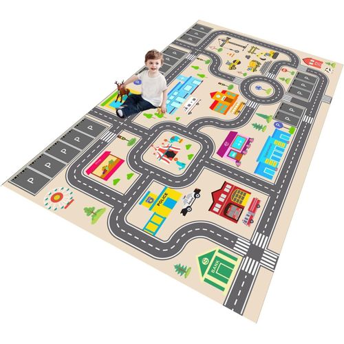GJFTY-Tapis Enfant Tapis de Jeu Enfant Tapis de Chambre d'enfant, Rue, Tapis de Voiture, pour garçon et Fille Gris Vert Bleu(C,80X120CM)