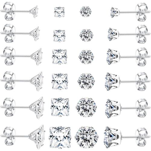 Kalanka-Lot De 12 Paires De Boucles D'oreilles Créoles En Acier Inoxydable Hypoallergénique En Acier Chirurgical Avec Zircone Pour Homme Et Femme Unisexe