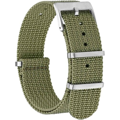18mm Bracelets De Montre En Nylon Pour Hommes, Bracelets Militaire Monobloc, Vert Armée (Boucle Argentée)