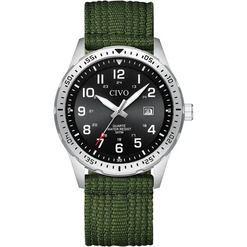 Eryi-Montre Militaire Homme Étanche Analogique Field Montre Pour Homme Nylon Caoutchouc Sports Tactiques Armée Calendrier Quartz
