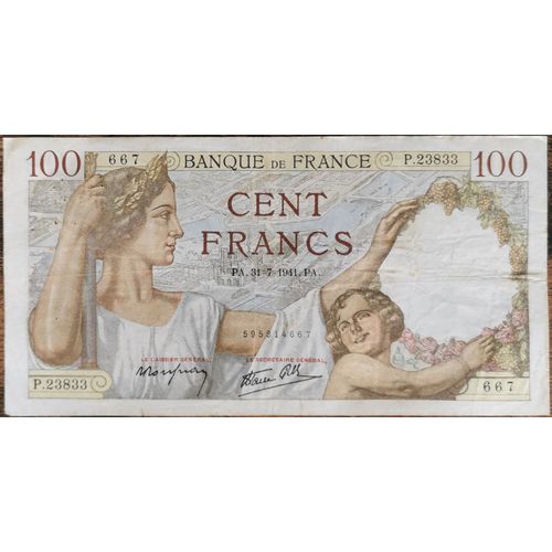Billet 100 Francs Sully 31 = 7 = 1941 France P.23833