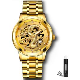 Fdjhy-Montres À Quartz Pour Homme, Montres 3d Dragon Diamond, Date Automatique En Acier Inoxydable Argent Montres, Lumineux 30m Étanche Business Montres