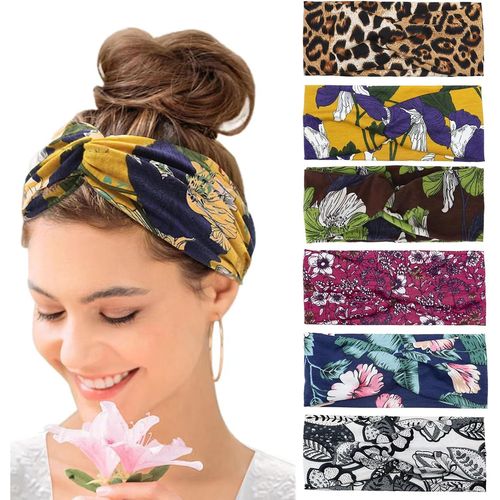 Bandeau Cheveux Femme Large Élastique Doux Boho Mince Bandana Accessoires Headband Cheveux Femme Yoga Sport 6 Pcs (G Tie-Dye)