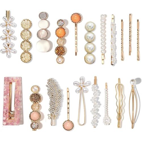 Lot De 20 Pinces À Cheveux En Perles Et Résine Acrylique Faites À La Main En Forme En Marbre Et Strass Géométriques - Accessoires Pour Cheveux Élégants Dorés - Cadeaux Pour Femmes Et Filles 