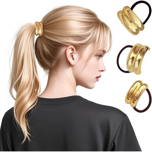 Lot De 3 Élastiques À Cheveux En Métal Pour Queue De Cheval Circulaire,Anneaux De Cheveux En Métal Bandeau De Tempérament Rétro,Accessoire Pour Femme(Doré)