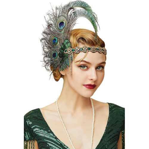 Tzf-1920s Bandeau De Plumes Pour Femme Style Années 20 Bandeau À Cheveux Charleston Accessoire De Déguisement Taille Unique Vert Foncé