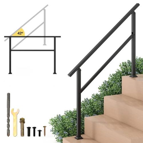 Main Courante pour Escalier 138cm COSTWAY en Acier 0-4 Marches-Angle Flexible-Kit d'Installation-Intérieur Extérieur Porche Entrée
