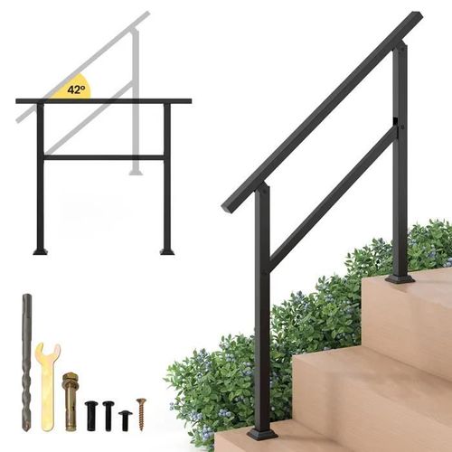 Main Courante pour Escalier 104cm COSTWAY en Acier 0-3 Marches-Angle Flexible-Kit d'Installation-Intérieur Extérieur Porche Entrée