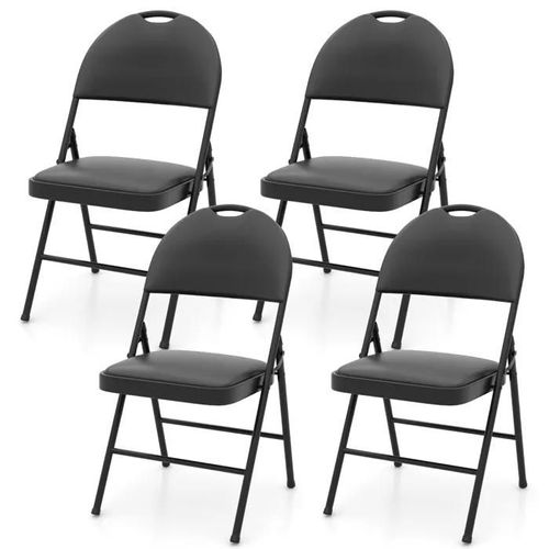 Costway Lot De 4 Chaises Pliantes 54 X 46 X 86 Cm Rembourrées Avec Cadre En Métal Et Poignée De Transport Empilables En Cuir Pvc