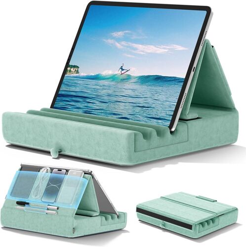 Coussin De Support Pour Tablette, Support Ipad Pliable Pour Lit, Genoux, Bureau - Oreiller Repose Tablette Avec Pochette & Support De Stylet Pour Ipad Pro 12.9 10.5 9.7 Air Mini 6 5 4, Vert